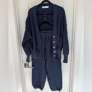 Free People Navy Hailee Cardi Set